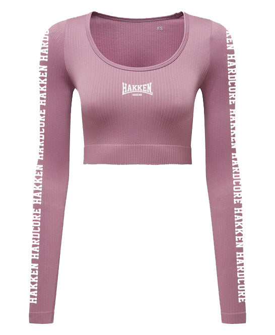 CROP TOP LANGARM HAKKEN STREIFEN ROSA