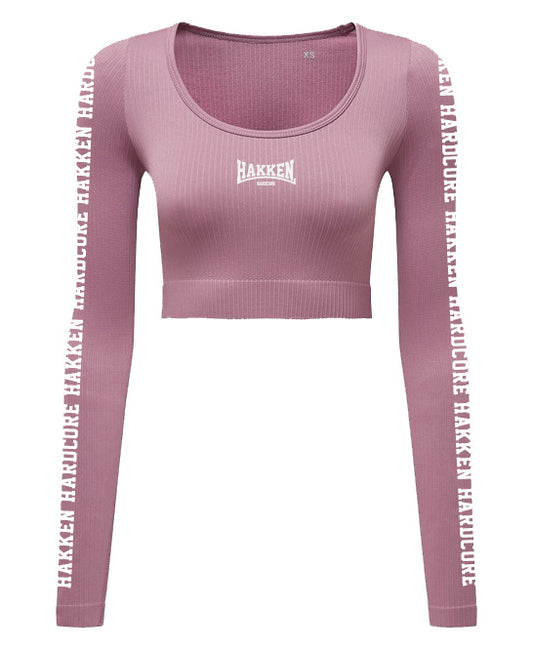 CROP TOP LANGARM HAKKEN STREIFEN ROSA