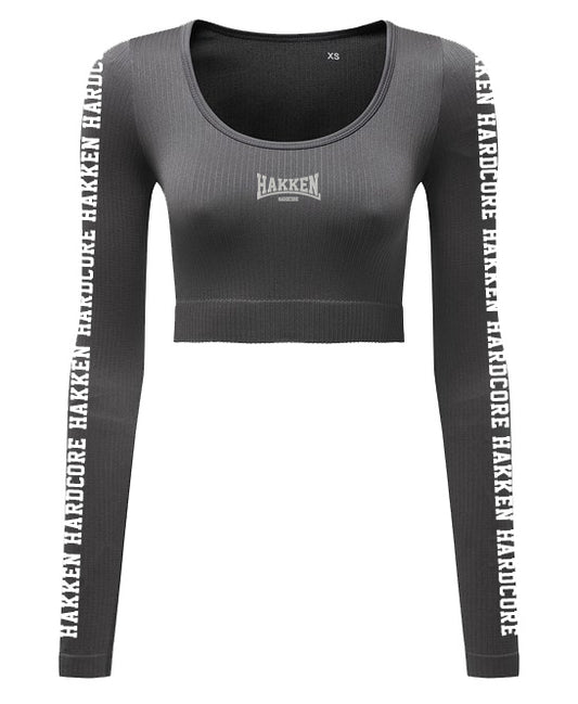 CROP TOP LANGARM HAKKEN STREIFEN GRAU